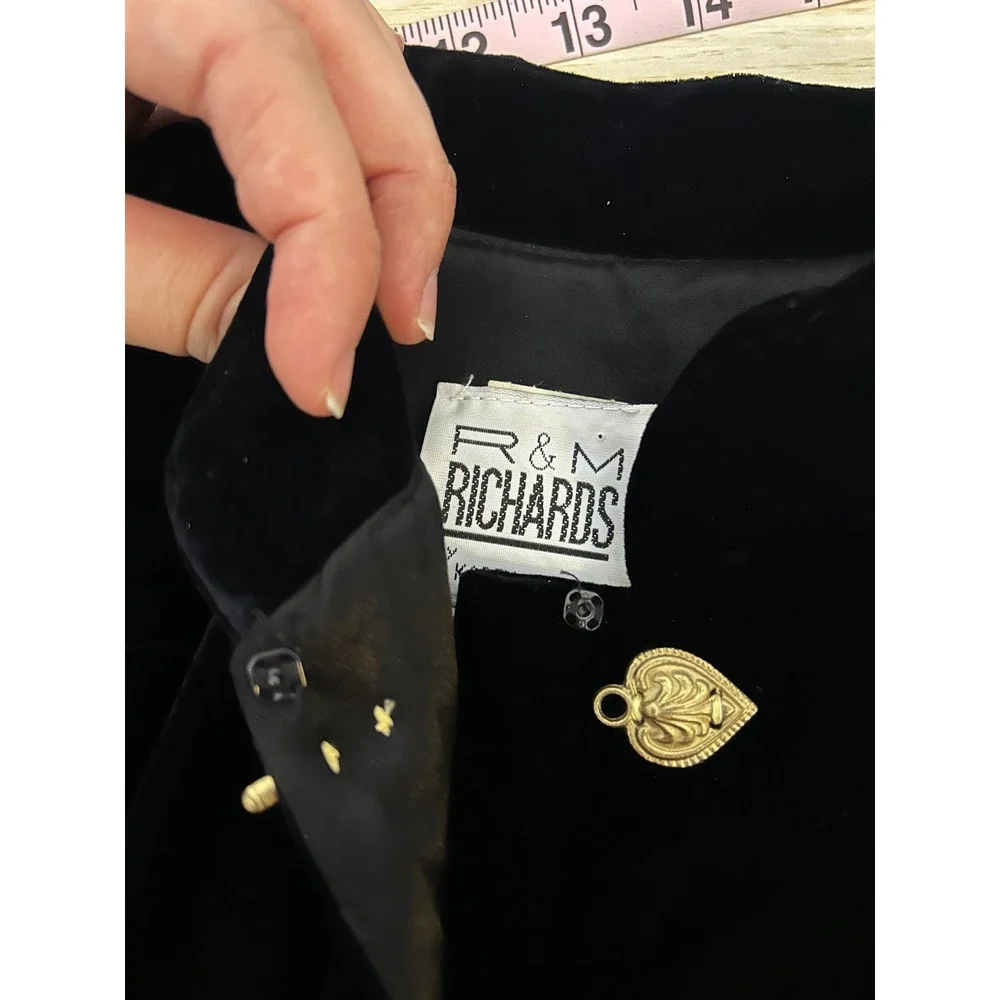 Karen Kwong R&M Richards Black Velvet Mandarin Collar Oriental Jacket women‎ 12p